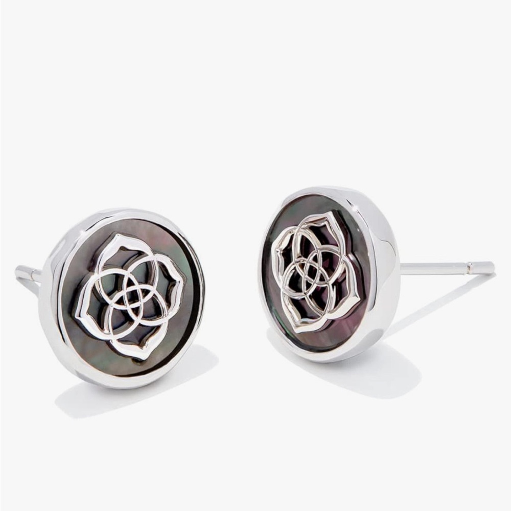 Genuine KENDRA SCOTT  MoP Abalone Shell Silver Logo Stamped Dira Stud Earrings